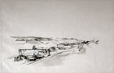 Blisworth Cutting, Northamptonshire, září 1838 (pero a inkoust a mytí na papíře) od John Cooke Bourne