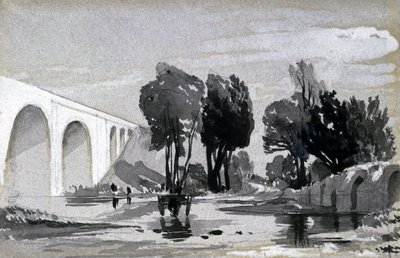 Blythe Viaduct, Hampton-in-Arden, cca 1838 (pero a inkoust a mytí na papíře) od John Cooke Bourne