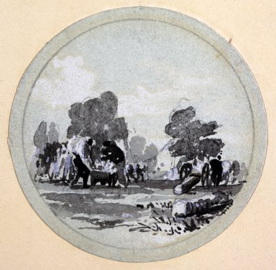 Cleaning, London & Birmingham Railway, c.1838 (pero, inkoust a mytí na papíře) od John Cooke Bourne