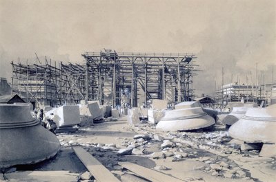 Stavba Euston Arch, říjen 1837 (pero a inkoust a mytí na papíře) od John Cooke Bourne