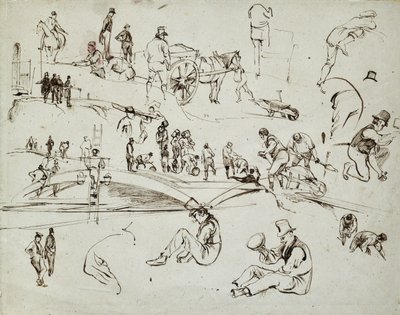 Stavba londýnské a birminghamské železnice, kolem roku 1835 (hnědý inkoust na papíře; složená skica) od John Cooke Bourne