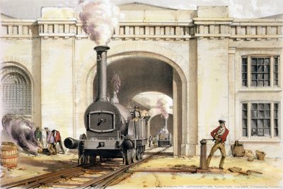 Vchod do Locomotive Engine House, Camden Town, vyrytý umělcem, 1839 od John Cooke Bourne
