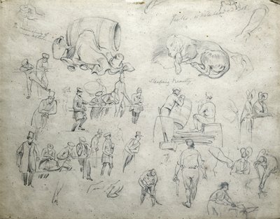 Jackův bělovlasý Bob, Šípková Růženka, cca 1835-38 (tužka na papíře; složená skica) od John Cooke Bourne