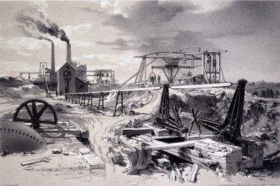 Čerpadla, ventilační šachta, Kilsby Tunnel, Northamptonshire, 15. července 1837 (pero, inkoust a mytí na papíře) od John Cooke Bourne