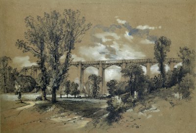 Blatchfordský viadukt, kolem 1835-38 (tužka s lavírováním na papíře) od John Cooke Bourne