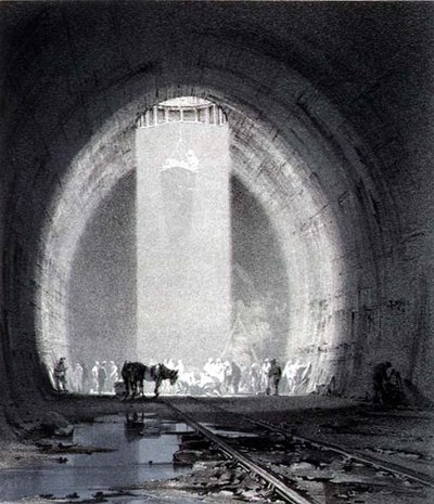 Working Shaft, Kilsby Tunnel, 8. července 1837, vyryto umělcem od John Cooke Bourne