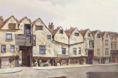 Ztracený Londýn: (barevná litografie): Starobylé činžáky v Bermondsey Street (barevná litografie) od John Crowther