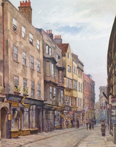Ztracený Londýn: Holywell Street, pohled na západ (barevná litografie) od John Crowther