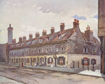 Ztracený Londýn: (barevná litografie): Staré domy v Pye Street, Westminster od John Crowther