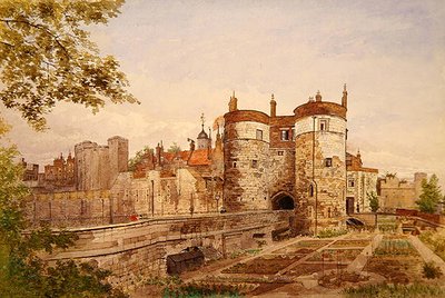 Pohled na Tower of London, ukazující Byward Tower, Beauchamp Tower, Devereux Tower a St. Thomas Tower od John Crowther