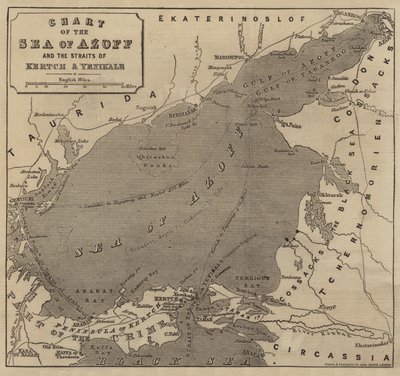 Mapa Azoffského moře a úžin Kertch a Yenikale od John Dower