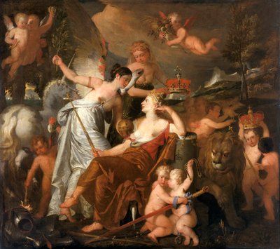 „Pozdní princezna ztělesňující mír korunující slávu Anglie odrážející se v Evropě“, 1819 od John Downman