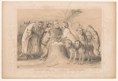 Pakt tussen de wolven en de schapen Smlouva mezi ovcemi a vlky. Po Les Loups et les Brevis z Granville (název na objektu) HB Sketches (název série na objektu) od John Doyle