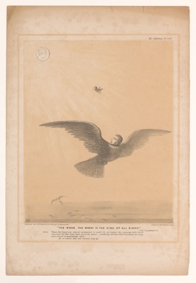 Spotprent met Lord Russell als een winterkoninkje The wren, the wren! Is the king of all birds! (title on object) HB Sketches (series title on object)   1361696   cs       czech Successfully Translated  Original: Sir Peter Lely Translat: Sir Peter Lely 124 od John Doyle