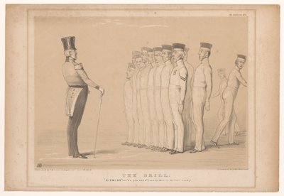 Spotprent se setkal s předním instruktorem Peel als militaire Vrták. Propustit - jak jste byli (stále v zadní řadě.) (titul na předmětu) HB Sketches (název série na objektu) od John Doyle