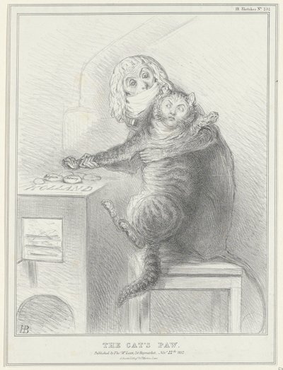 Spotprent op Talleyrand en Palmerston, 1832 Kočičí tlapka (název na předmětu) Politické náčrty (název série) od John Doyle