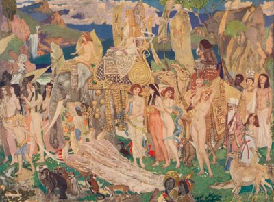 Slonovina, opice a pávi Královna ze Sáby, c1909 od John Duncan
