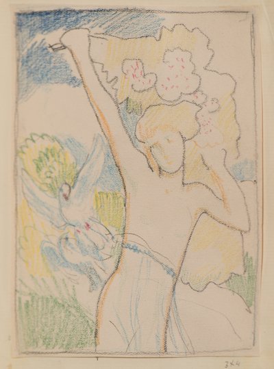 Bez názvu [Ženská postava a holubice] (tužka) od John Duncan
