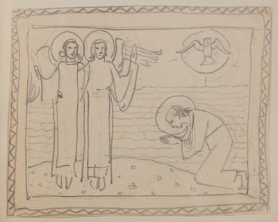 Bez názvu [Klečící postava a dva andělé] (tužka) od John Duncan