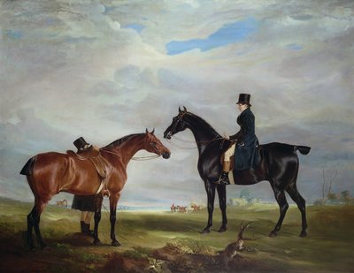 Frank Hall Standish na svém Černém lovci se ženichem a druhým koněm od John E. Ferneley