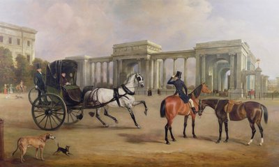 Pan Massey Stanley s kabrioletem a kočáry na rohu Hyde Parku, 1833 od John E. Ferneley