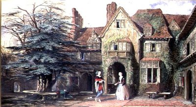 Exteriér Stoke House s figurkami od John Edmund Buckley