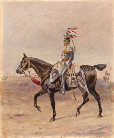 Jízdní důstojník 17. pluku (lehkých) dragounů (Lancerů), kolem roku 1825 (olej a kvaš na papíře) od John Edward Chapman Mathews