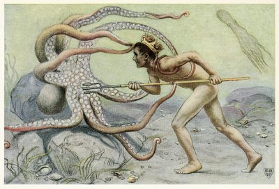 Byl velmi statečný a silný, ? a bojoval s velkou chobotnicí z Velkého mořského koně, hospoda. 1909 od John Elliot