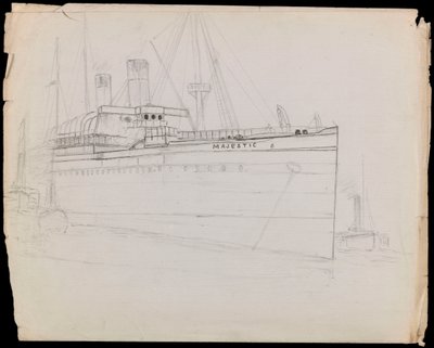 PAH1223; Náčrtek osobní lodi Majestic (nedokončený) (kresba) od John Everett