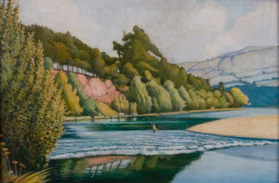 Říční scéna s rybářem (olej na plátně) od John Everett