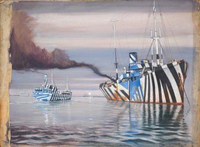 S.S. Lepanto a další parník, oba oslnivě pomalované, kotvící na klidné vodě od John Everett