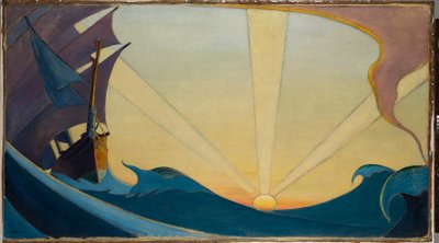 Loď Cutty Sark při západu slunce, počátek 20. století (olej na plátně) od John Everett