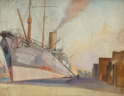 Loď pro pokládání kabelů "Telconia", asi 1910-30 (olej na papíře) od John Everett