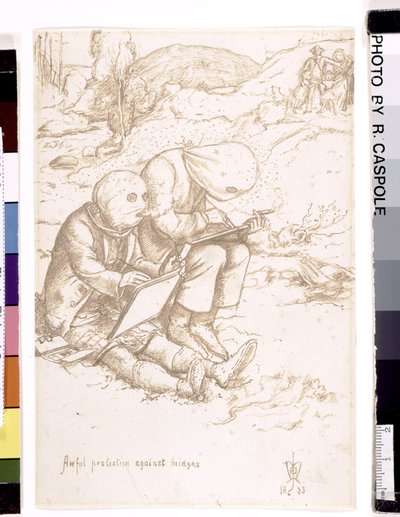 Strašná ochrana proti pakomárům, 1853 (pero a hnědý inkoust na papíře) od John Everett Millais