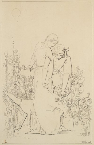Milenci u růžového keře, 1848 od John Everett Millais