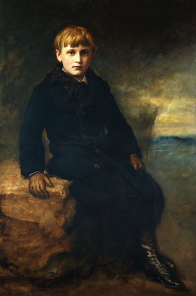 Portrét Cecila Webba, sedícího po celé délce, na sobě černý kabát s kožešinovým límcem, 1887 od John Everett Millais