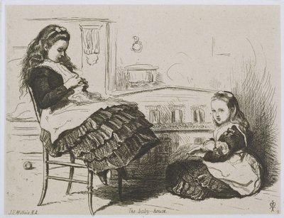 The Baby House, číslo 9 ze série leptů pro Art Union of London od Etching Club (lept na indický papír položený na tkaný papír) od John Everett Millais