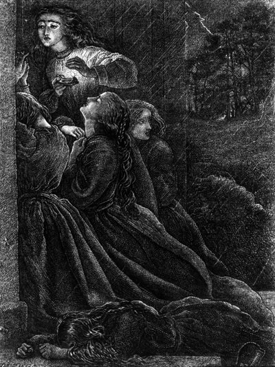 Pět pošetilých panen, ilustrace z „Podobenství našeho Pána a Spasitele Ježíše Krista“, 1864 od John Everett Millais