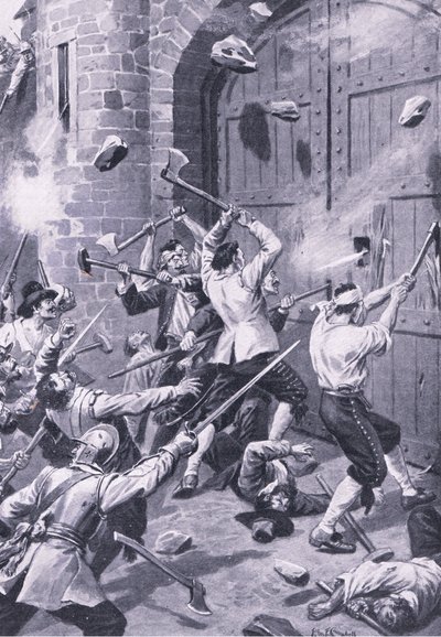 Vyhození Dundee 1. září 1651: Angličtí námořníci útočí na přístav Wellgate, ilustrace z 