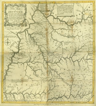 Mapa Kentucke..., vyryla Henry D. Pursell, vytiskl T. Rook, Philadelphia, 1784 od John Filson