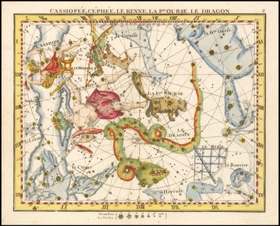 1776 - John Flamsteed - Cassiopee, Cehee, Le Renne, La Petite Ourse, Le Dragon (Cassiopea, Cepheus, Ursa Minor a Draco) od John Flamsteed