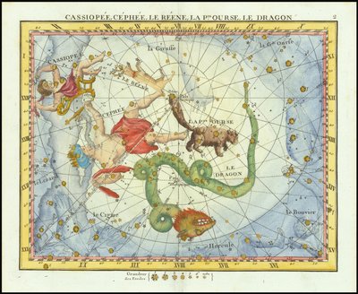 1776 - John Flamsteed - Cassiopee, Cehee, Le Renne, La Pt.Ourse, Le Dragon (Cassiopea, Cepheus, Ursa Minor  Draco) od John Flamsteed