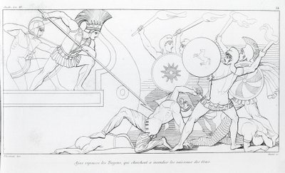 Ajax odpuzuje Trojany, kteří se snaží spálit řecké lodě. Kresba Johna Flaxmana (1755 - 1826). Homérova Ilias. Zpěv XV. od John Flaxman