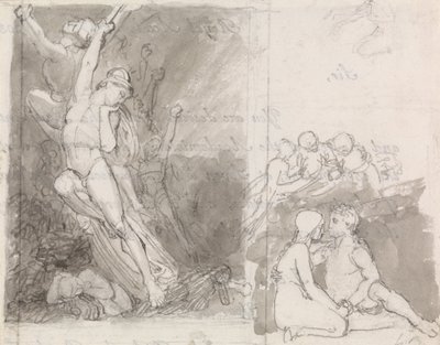 Ilustrace ztraceného Miltonova ráje- Adam a Eva hlídaní anděly od John Flaxman