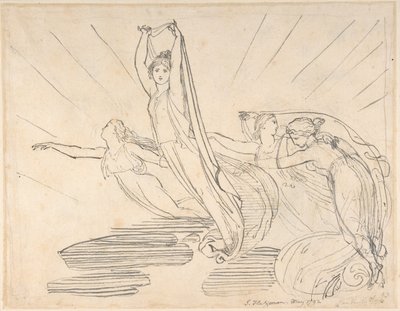 Ráno: Popeova Odyssea, kniha 12 (recto); studie pro konečnou kresbu (verso) od John Flaxman