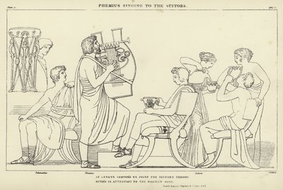 Phemius zpívá nápadníkům od John Flaxman