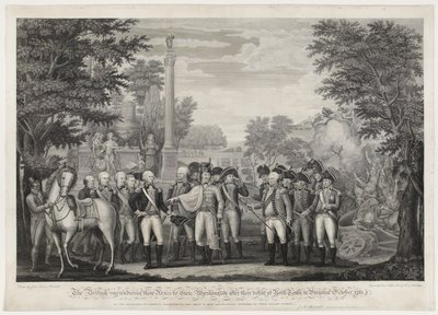 Britové po porážce v York Town ve Virginii v říjnu 1781 vzdávají své zbraně Gen: Washington. od John Francis (after) Renault