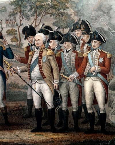 Britští důstojníci Tarleton, Cornwallis, Abercrombie, O