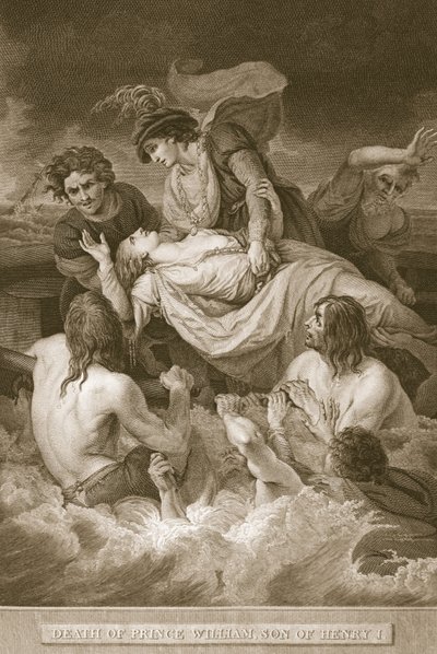 Smrt prince Williama, syna Jindřicha I., vyryl J. Stow, ilustrace z Davida Humea 