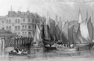 Billingsgate, ilustrace v knize "History of London: Illustrated by views of London and Westminster" od Johna Woodse, vyryl John Woods, vydáno 1838. od John Francis Salmon